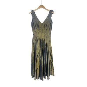 Vintage Laura Ashley Princess Cut Bronze Metallic Midi Dress Gown Womens 10